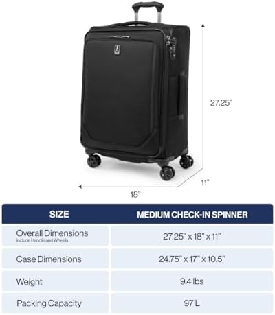 Travelpro Crew Classic Lightweight Softside Expandable Checked Luggage, 8 Wheel Spinner Suitcase, TSA Lock, Men and Women, Checked Medium 25-Inch, Black - Image 6