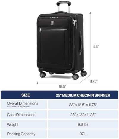 Travelpro Platinum Elite Softside Expandable Checked Luggage, 8 Wheel Spinner Suitcase, TSA Lock, Men and Women, Shadow Black, Checked Medium 25-Inch - Image 6