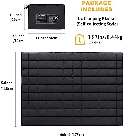 KingCamp Camping Blanket Lightweight, Multifunctional Warm Puffy Outdoor Blanket with Snap Button, Water Repellent, Backpacking Quilt for Travel, Airplane, Hiking, Picnic - Image 2