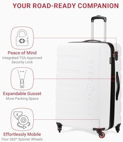SwissGear 7366 Hardside Expandable Luggage with Spinner Wheels, White, Checked-Large 27-Inch - Image 3