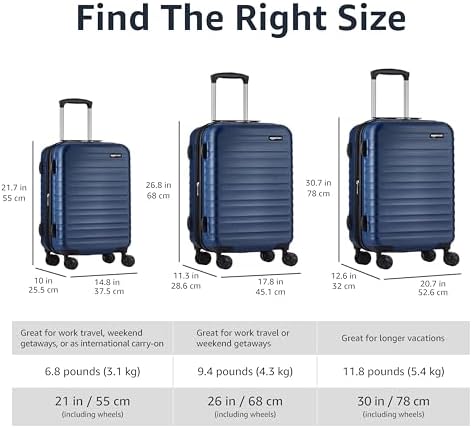 Amazon Basics Expandable Hardside Luggage, Suitcase with Wheels, 30-inch Spinner with Four Spinner Wheels and Scratch-Resistant Surface, Navy Blue - Image 5