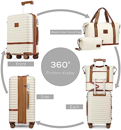 Joyway Carry On Luggage 20 Inch Expandable Suitcase with Spinner Wheel, 4 Piece Hard Shell Luggage Set with TSA Lock(White brown) - Image 4