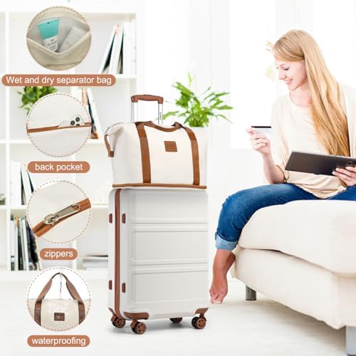 Kono Luggage Set 4 Piece Carry On Hardside Luggage with TSA Lock Spinner Wheels Carry On Suitcase Cream White - Image 6