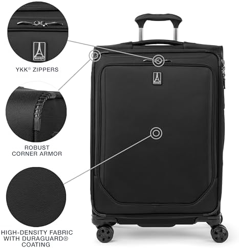 Travelpro Crew Classic Lightweight Softside Expandable Checked Luggage, 8 Wheel Spinner Suitcase, TSA Lock, Men and Women, Checked Medium 25-Inch, Black - Image 3
