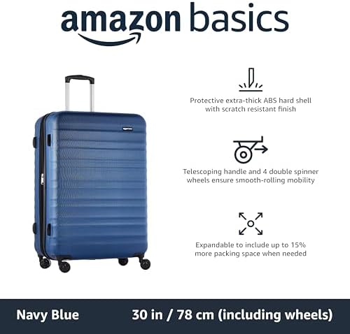 Amazon Basics Expandable Hardside Luggage, Suitcase with Wheels, 30-inch Spinner with Four Spinner Wheels and Scratch-Resistant Surface, Navy Blue - Image 2
