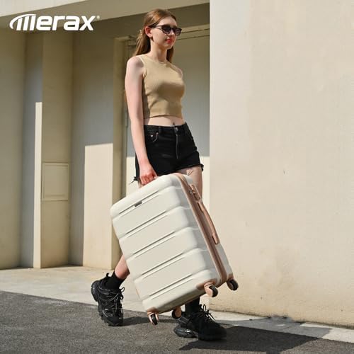 Merax 3 Pcs ABS Hardside Luggage Sets Expandable Spinner Wheel Suitcases Cup Holder, Pearly White, 20/24/28 Inch - Image 2