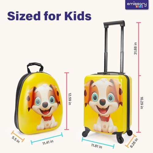 emissary Kids Luggage With Wheels For Boys Girls, Kids Suitcases With Wheels For Boys Girls, Puppy Kids Luggage Set, Kids Carry on Luggage with Wheels, Toddler Rolling Suitcase For Boys Girls - Image 2