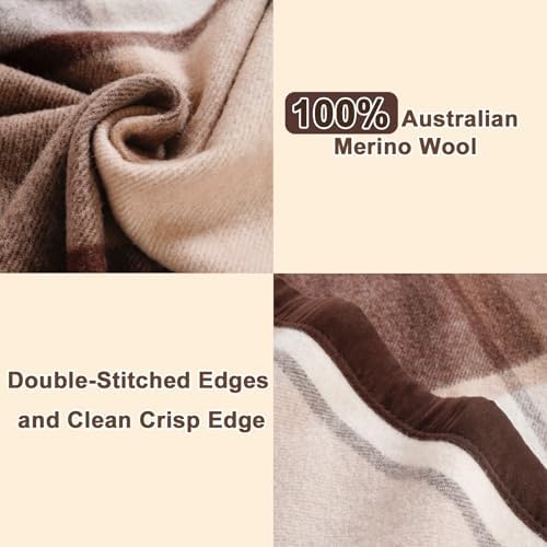 YOUR MOON Pure Wool Blanket Bed Queen Size, 100% Australian Natural Wool Bed Blanket, Washable Wool Blanket Throw, Hypoallergenic- Non-Itchy Or Scratchy Fabric (Coffee, 90 * 90) - Image 2