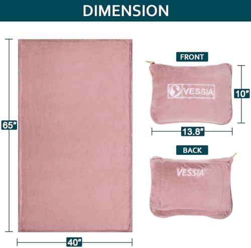 Vessia Travel Blanket for Airplane, Train and Car, Warm and Soft Travel Blanket in Bag for Adults and Kids, Portable Compact Long Flight Blanket with Luggage Sleeve, Backpack Clip(Pink) - Image 5