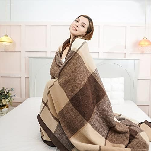 YOUR MOON Pure Wool Blanket Bed Queen Size, 100% Australian Natural Wool Bed Blanket, Washable Wool Blanket Throw, Hypoallergenic- Non-Itchy Or Scratchy Fabric (Coffee, 90 * 90)