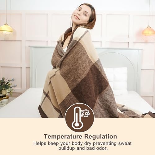 YOUR MOON Pure Wool Blanket Bed Queen Size, 100% Australian Natural Wool Bed Blanket, Washable Wool Blanket Throw, Hypoallergenic- Non-Itchy Or Scratchy Fabric (Coffee, 90 * 90) - Image 5