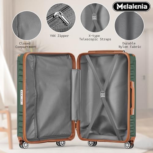 Melalenia Luggage Sets 7 Piece Suitcase Set, Hard Shell Carry on Luggage Travel Suitcases with Spinner Wheels and TSA Lock, Lightweight Luggage Set for Women, Green Brown - Image 6