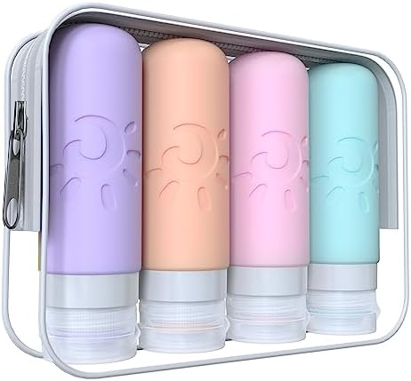 Travel Bottles for Toiletries, TSA Approved Travel Containers 3oz Leak Proof Travel Tubs Refillable Liquid Travel Accessories for Shampoo Conditioner Lotion Body Wash(Multicolored C)