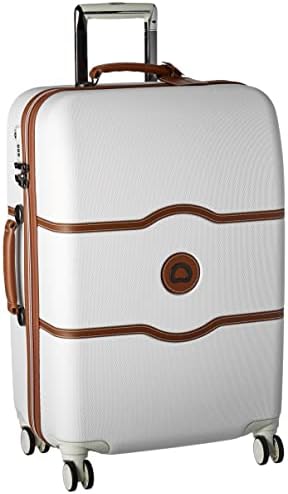 DELSEY PARIS Chatelet Hard+ Hardside Luggage with Spinner Wheels, Champagne White, Checked-Medium 24 Inch