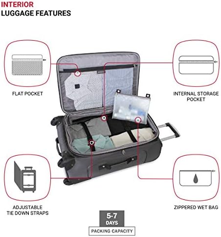 SwissGear Sion Softside Expandable Luggage, Dark Grey, Checked-Medium 25-Inch - Image 4