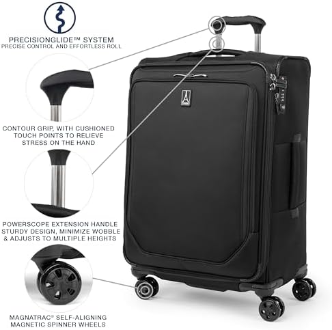 Travelpro Crew Classic Lightweight Softside Expandable Checked Luggage, 8 Wheel Spinner Suitcase, TSA Lock, Men and Women, Checked Medium 25-Inch, Black - Image 2