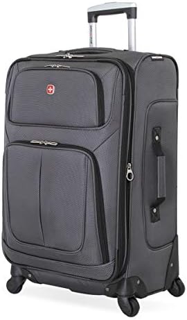 SwissGear Sion Softside Expandable Luggage, Dark Grey, Checked-Medium 25-Inch
