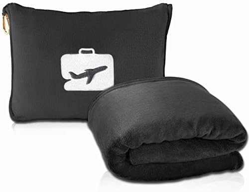 EverSnug Travel Blanket and Pillow - Premium Soft 2 in 1 Airplane Blanket with Soft Bag Pillowcase, Hand Luggage Sleeve and Backpack Clip (Black)