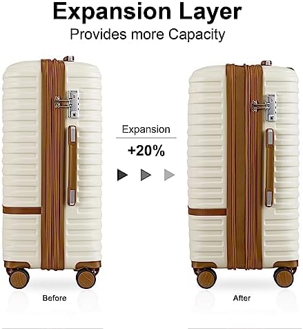 Joyway Carry On Luggage 20 Inch Expandable Suitcase with Spinner Wheel, 4 Piece Hard Shell Luggage Set with TSA Lock(White brown) - Image 2