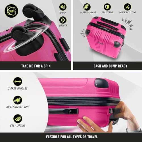 Kenneth Cole REACTION Out of Bounds Lightweight Hardshell 4-Wheel Spinner Luggage, Magenta, 24-Inch Checked - Image 4