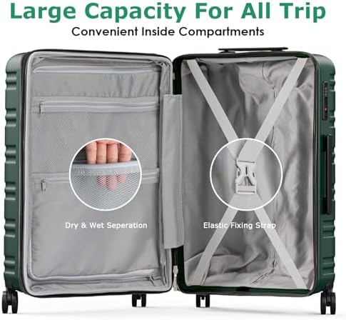 BEOW Luggage Sets 3 Piece Hardside Expandable Suitcase Set with Spinner Wheels Durable Lightweight Luggage with TSA Lock (ArmyGreen, 20in/24in/28in) - Image 7
