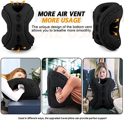 Inflatable Travel Pillow,Multifunction Travel Neck Pillow for Airplane to Avoid Neck and Shoulder Pain,Support Head,Neck,Used for Sleeping Rest, Airplane and Home Use,with Eye Mask, Earplugs, Black - Image 3