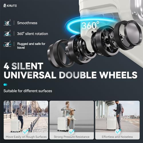 Krute Carry On Luggage with Aluminum Frame Zipperless Luggage with 8 Wheels 20inch Hard Shell Suitcase with PC+ABS TSA Lock 4 Metal Corner White - Image 5