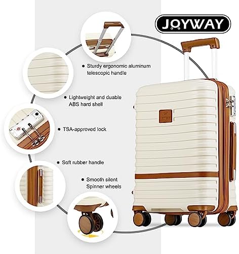 Joyway Carry On Luggage 20 Inch Expandable Suitcase with Spinner Wheel, 4 Piece Hard Shell Luggage Set with TSA Lock(White brown) - Image 6