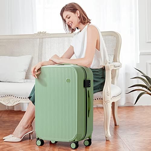 mixi Hardside PC Suitcase 24 Inch Checked Luggage Spinner Wheels TSA with Cover, Avocado Green - Image 3