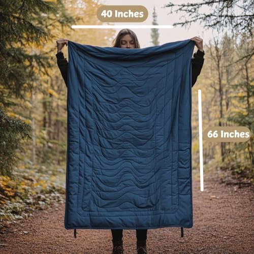 Gravel Layover Ultra-Compact Packable Down Blanket for Travel & Camping - Lightweight, Warm Travel Blanket Airplane, Car Blanket, Down Alternative Blanket- Includes Carrying Pouch (Blue) - Image 2
