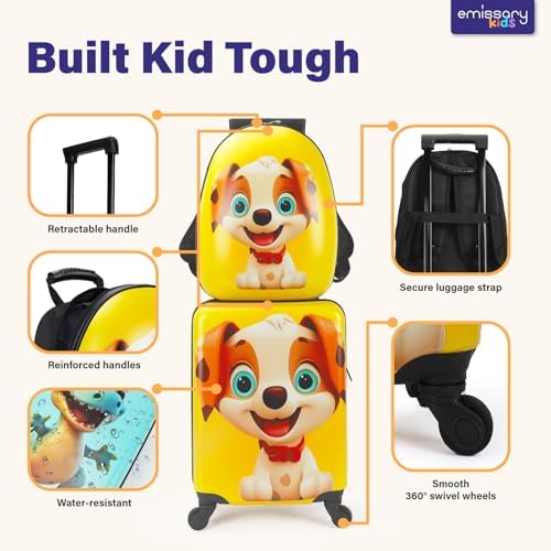 emissary Kids Luggage With Wheels For Boys Girls, Kids Suitcases With Wheels For Boys Girls, Puppy Kids Luggage Set, Kids Carry on Luggage with Wheels, Toddler Rolling Suitcase For Boys Girls - Image 4