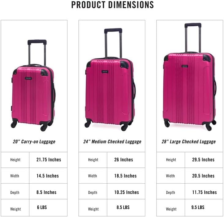 Kenneth Cole REACTION Out of Bounds Lightweight Hardshell 4-Wheel Spinner Luggage, Magenta, 24-Inch Checked - Image 6