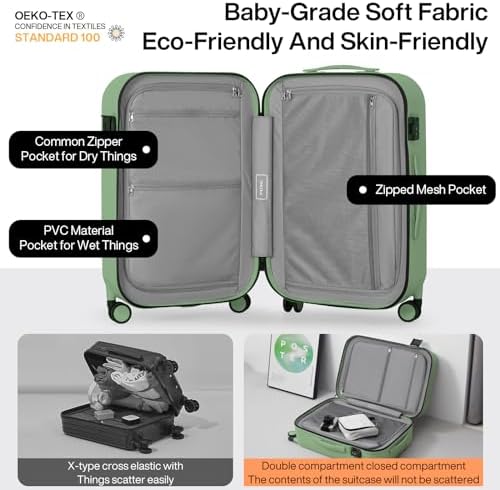 mixi Hardside PC Suitcase 24 Inch Checked Luggage Spinner Wheels TSA with Cover, Avocado Green - Image 4