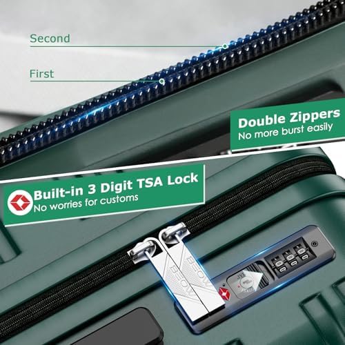 BEOW Luggage Sets 3 Piece Hardside Expandable Suitcase Set with Spinner Wheels Durable Lightweight Luggage with TSA Lock (ArmyGreen, 20in/24in/28in) - Image 5