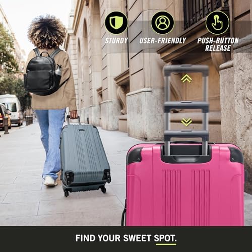 Kenneth Cole REACTION Out of Bounds Lightweight Hardshell 4-Wheel Spinner Luggage, Magenta, 24-Inch Checked - Image 3