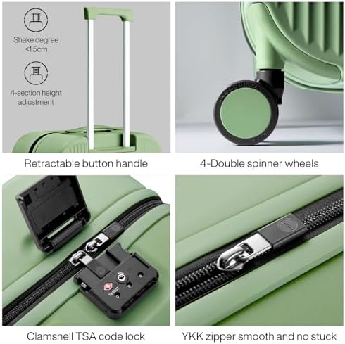 mixi Hardside PC Suitcase 24 Inch Checked Luggage Spinner Wheels TSA with Cover, Avocado Green - Image 5